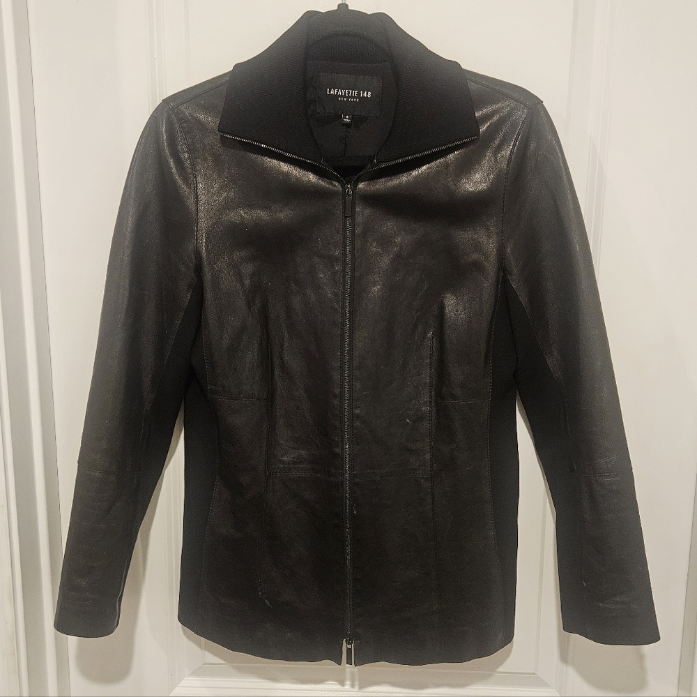 Lafayette 148 Black Leather Zip Up Jacket Size 6